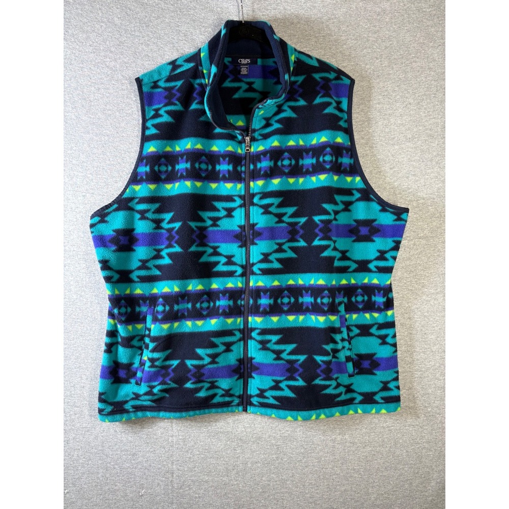 Chaps Sport Womens 3X Fleece Vest Southwestern Geometric Teal Purple Full Zip